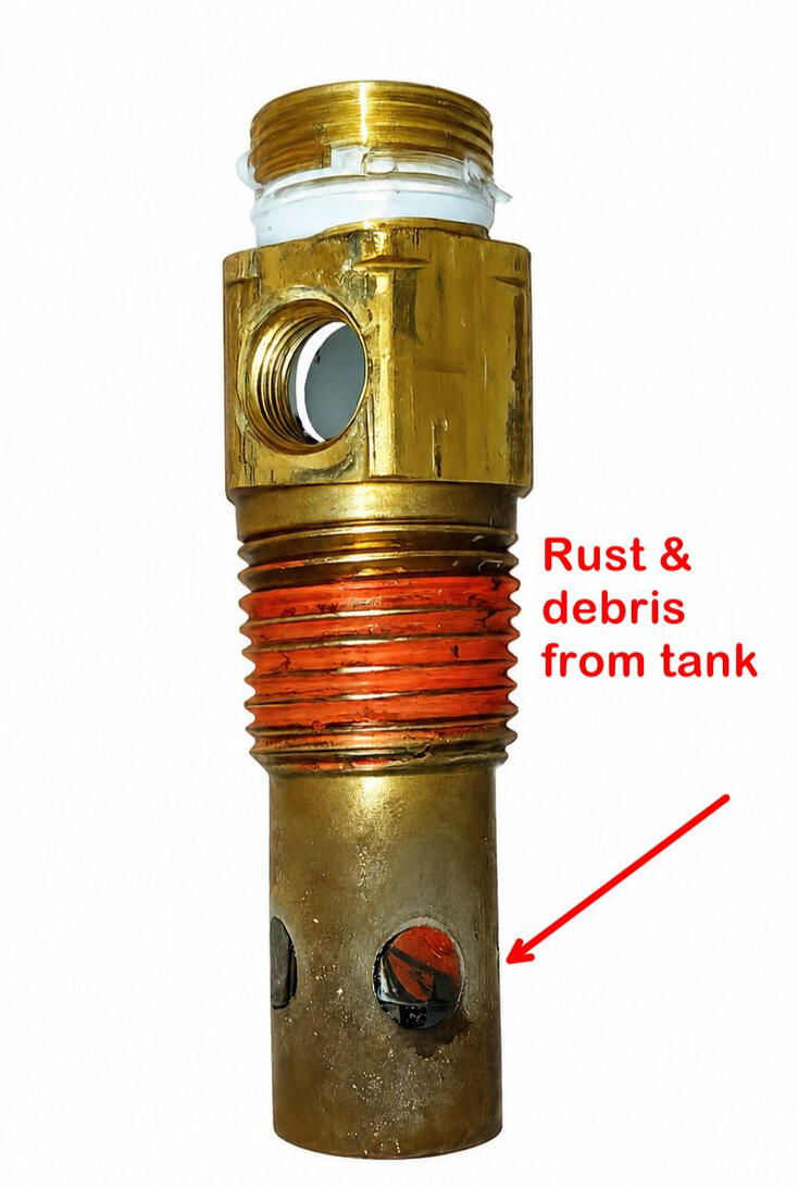 rust embedded inside of an air compressor check valve