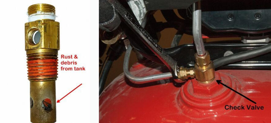 Rusty check valve rust embedded inside of an air compressor check valve